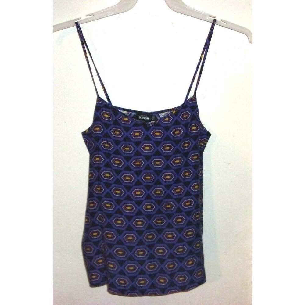 Hexagon Print Spaghetti Strap Tank Top - Blue & Gold